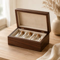 Walnut wood pet memorial keepsake box with glass bottles
