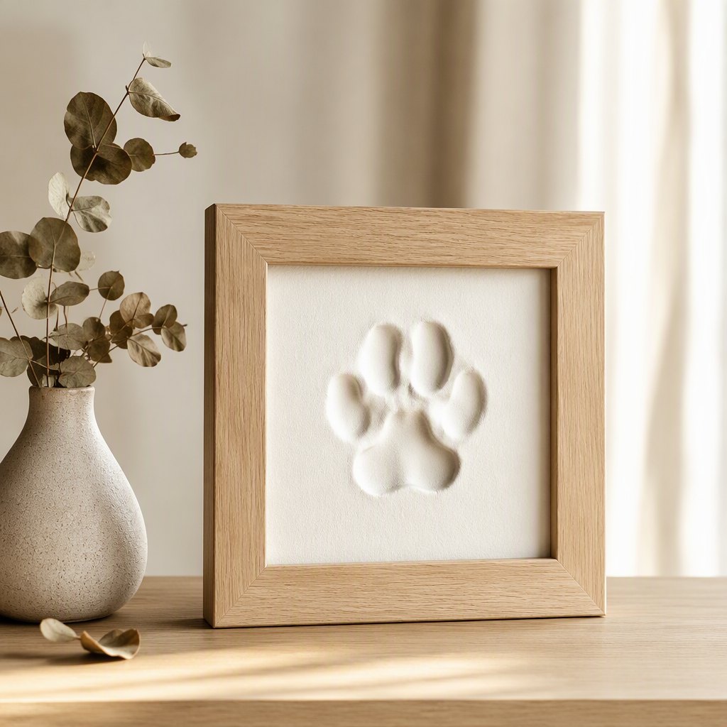 DIY pet paw print frame in natural oak