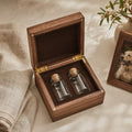 Pet memorial keepsake box with two glass bottles