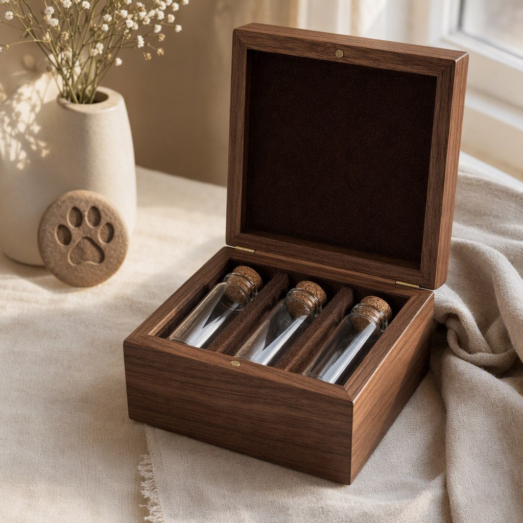 Three bottle pet memorial keepsake box
