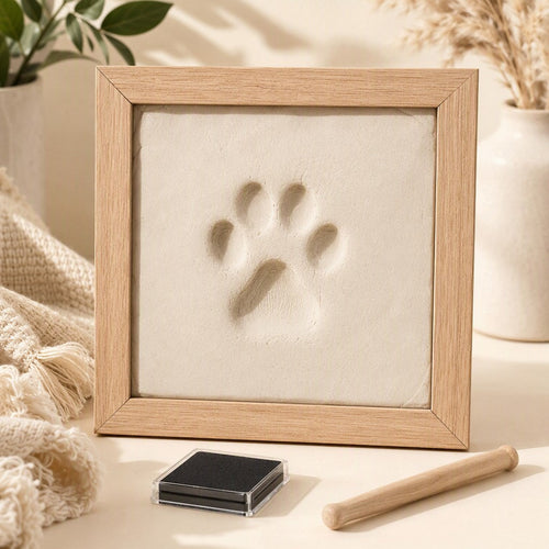 DIY pet paw print frame with ink pad and photo display